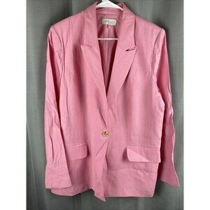 Wayf Womens Sz M Pink Long Sleeve Single Button Blazer With Shoulder Pads